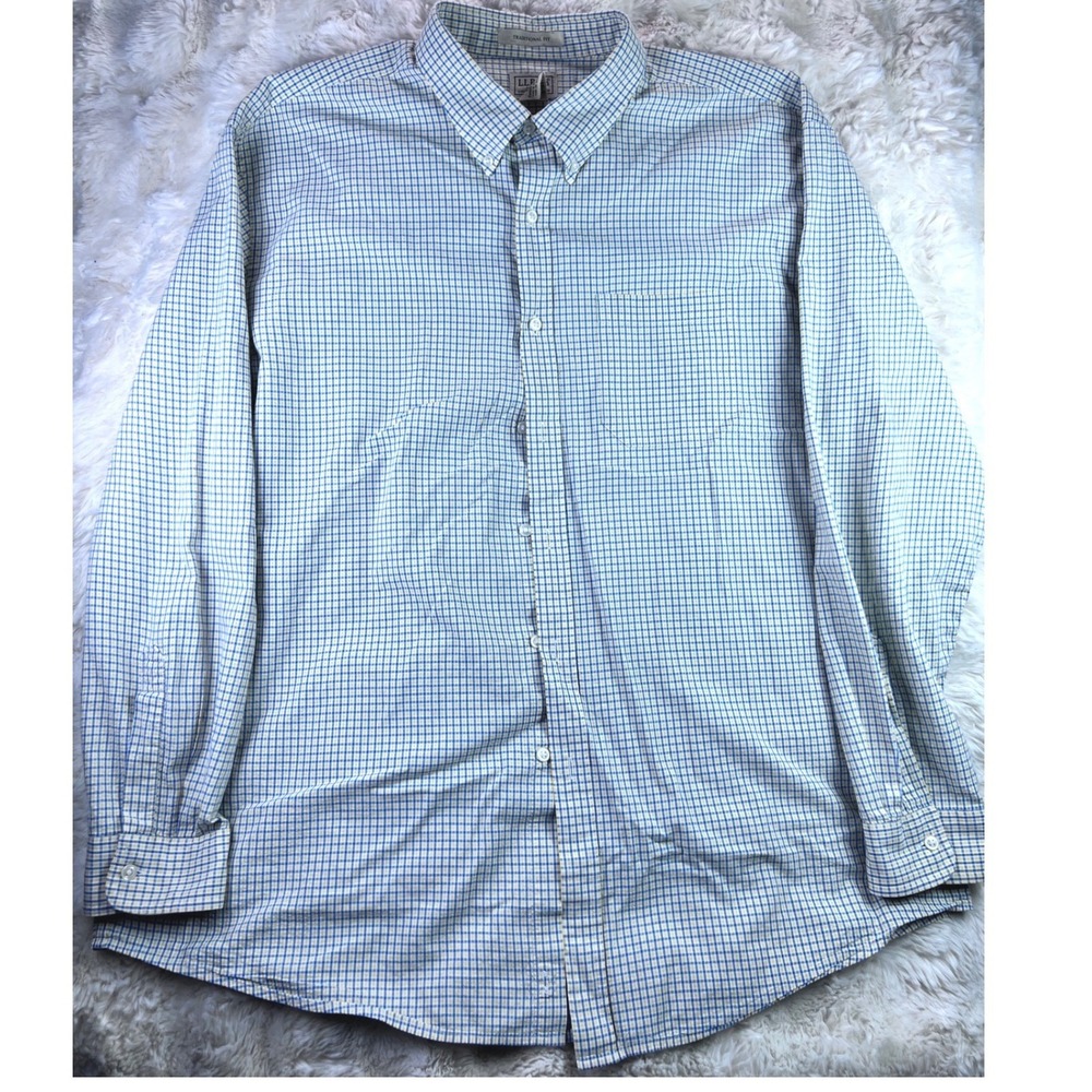 LL Bean Mens XL Traditional Fit Cotton Button Down Shirt Blue Yellow Plaid. A14